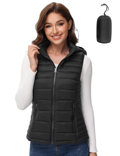 MIDNIGHTSUN Women's Packable Puffer Vest Lightweight Hooded
